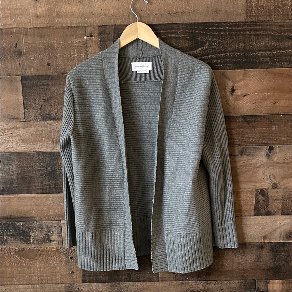 Ministry of Supply Atlas Ribbed Cardigan Gray XS/S Technical Knit Open Sweater